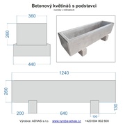 Betonový květináč na podstavcích - rozměry