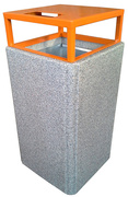 Odpadkový koš 4hran s oranžovou stříškou a úravou betonu S 406